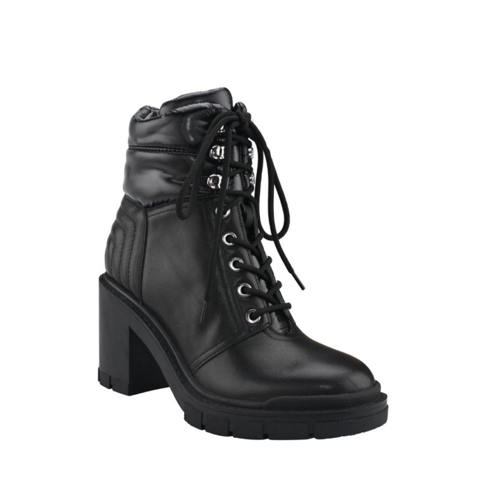 Marc Fisher LTD Black Velima Lace Up Lug Sole Mixed Media Bootie Women’s 8.5